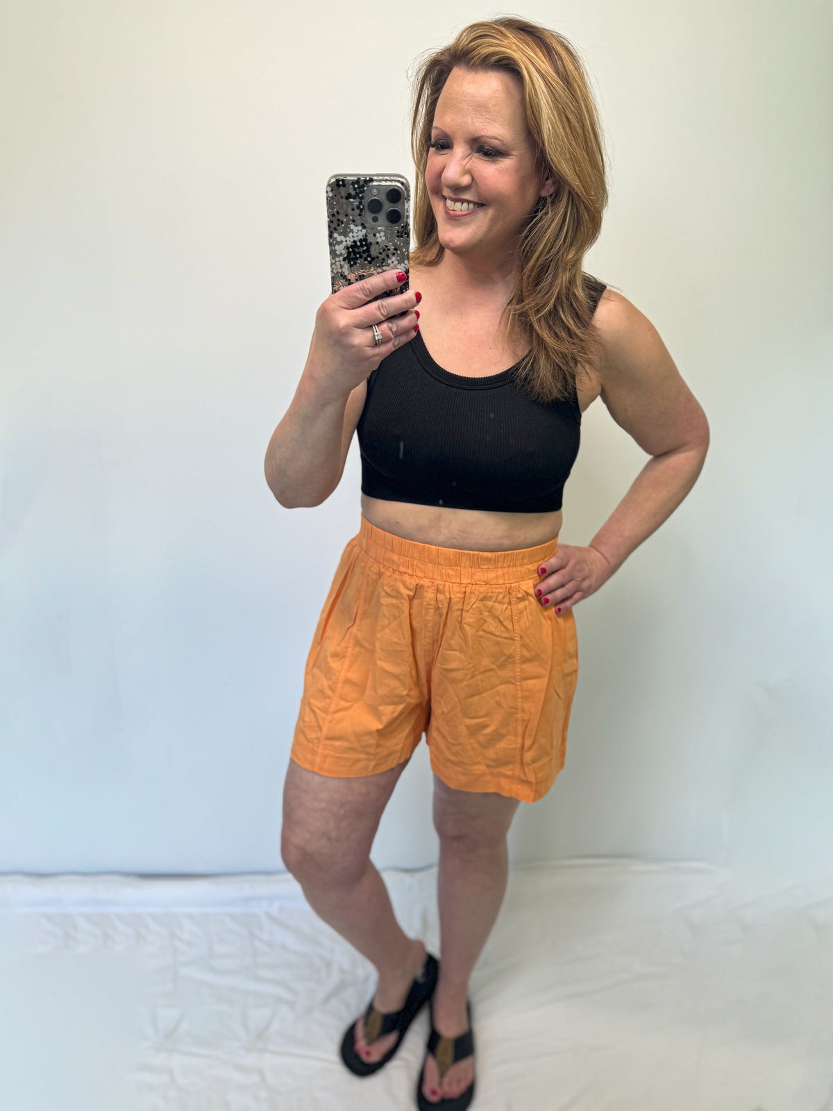 Carmella High Rise Elastic Waist Shorts in Orange