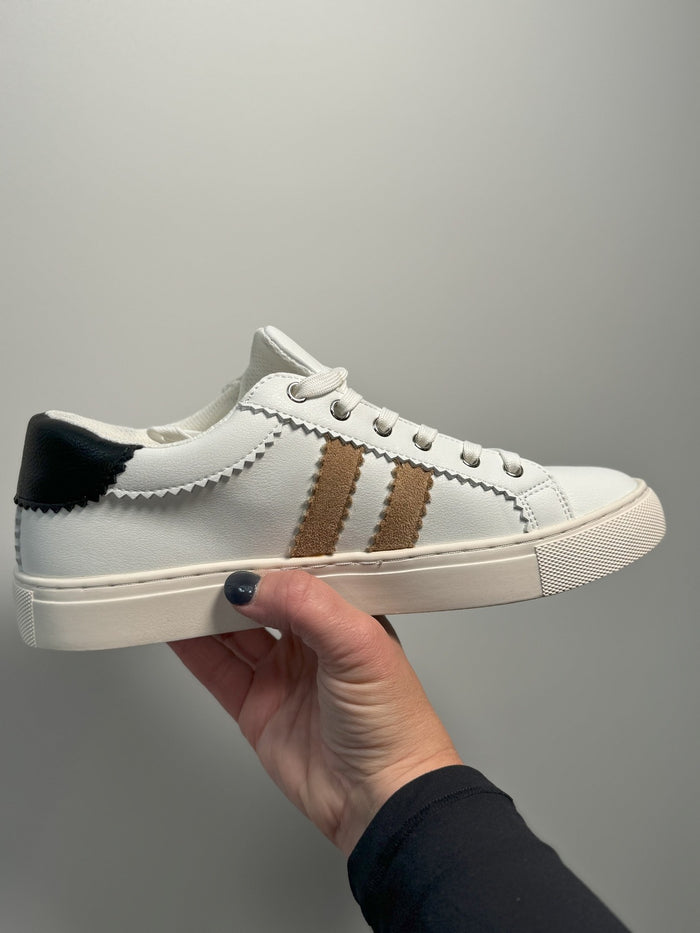 Corkys Perfect Neutral Sneakers in White, Tan, and Black