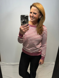 Seraphina Lightweight Sweater in Rose and Ivory Stripe