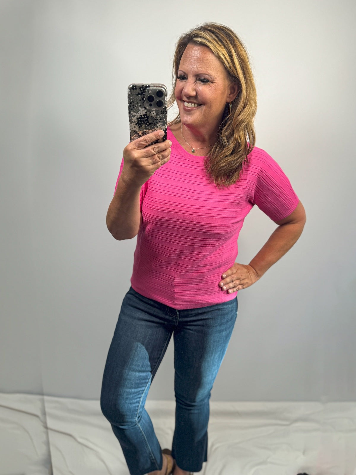 Veronica Ribbed Fine Gauge Top in Magenta