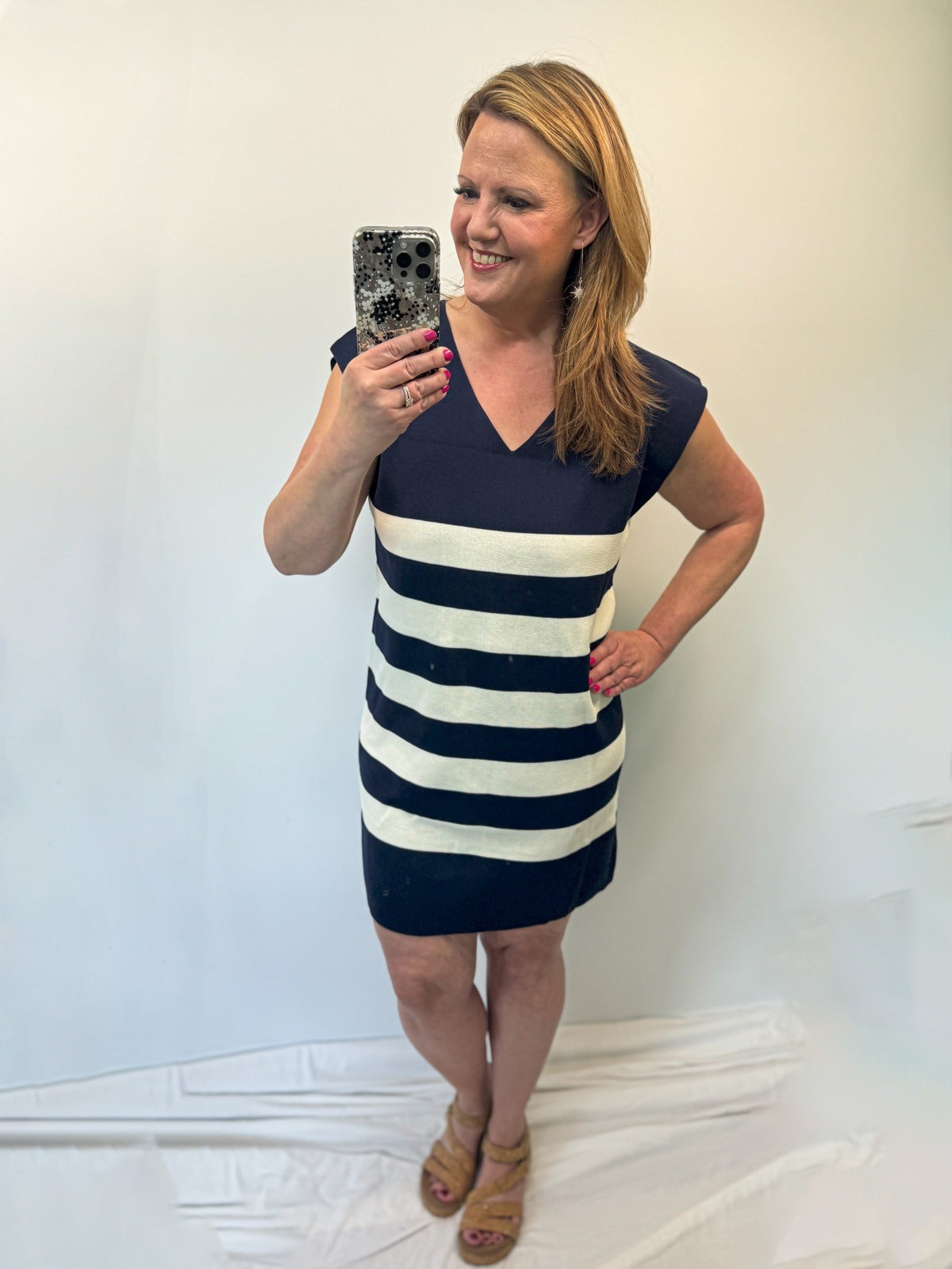 Myra Dress in Navy Stripe