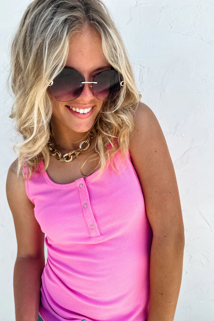 Blakely Brandee Snap Henley Tank in Pink