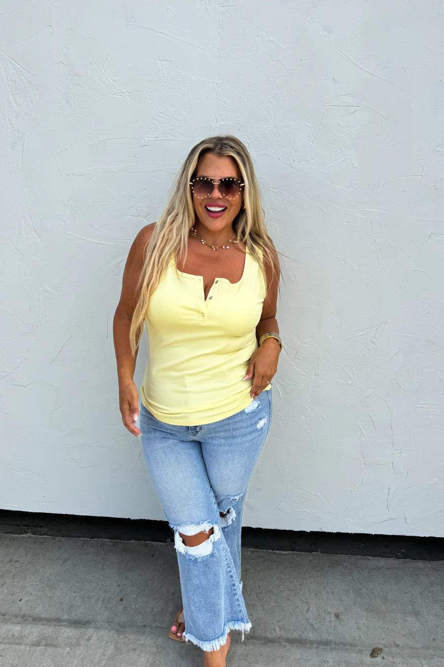 Blakely Brandee Snap Henley Tank in Yellow