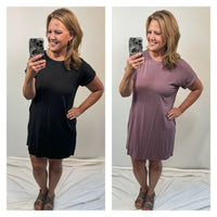 Julie’s Favorite T-Shirt Dress in Black or Mulberry