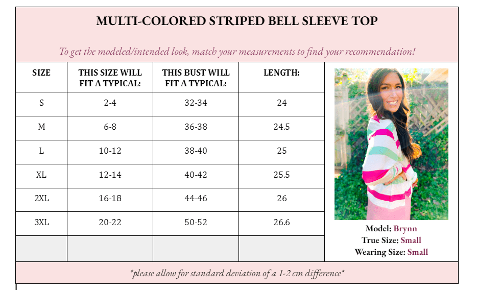 WLM Mimi Multi-color Striped Bell Sleeve Top in Hot Pink