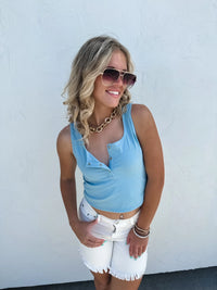 Blakely Brandee Snap Henley Tank in Baby Blue