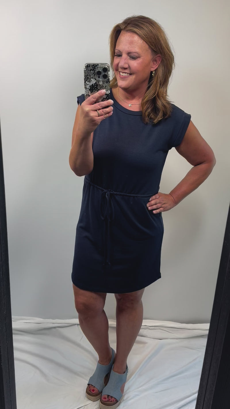 Dana Cap Sleeve Dress in Navy